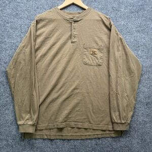 Walls Work Wear T-Shirt Men's L Tan Long Sleeve Henley Pocket Cotton Workwear